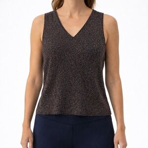 August Silk Knit Tank Top Womens Large L Silk Rainbow Metallic Sparkle V-Neck